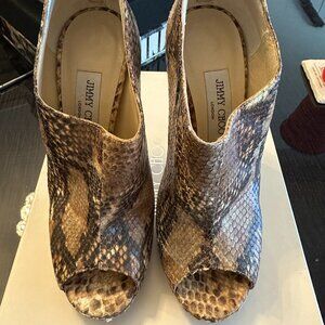 Jimmy Choo Womens Peep Toe Snakeskin Glint Ankle Booties Brown